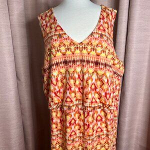Faded Glory 3X (22W-24W) Coral Combo Sleeveless Maxi Dress V-Neck Tie-Dye